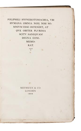 COLONNA, FRANCESCO. Poliphili Hypnerotomachia. 1904